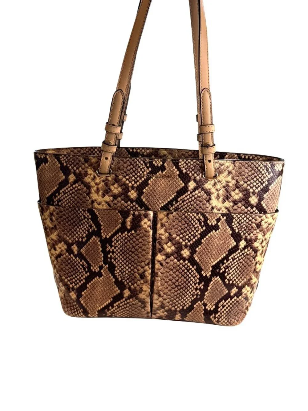 Michael Kors Bedford Pockets Tote Bag Snake Skin Python Design